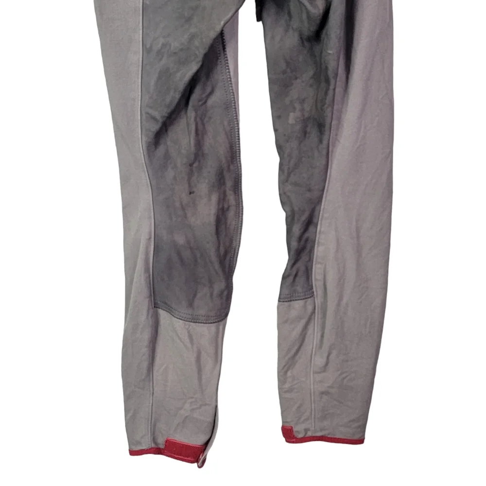 Euro-Star Gray Red Plaid Full Seat Suede Breeches Horse Riding Equestrian Pants
